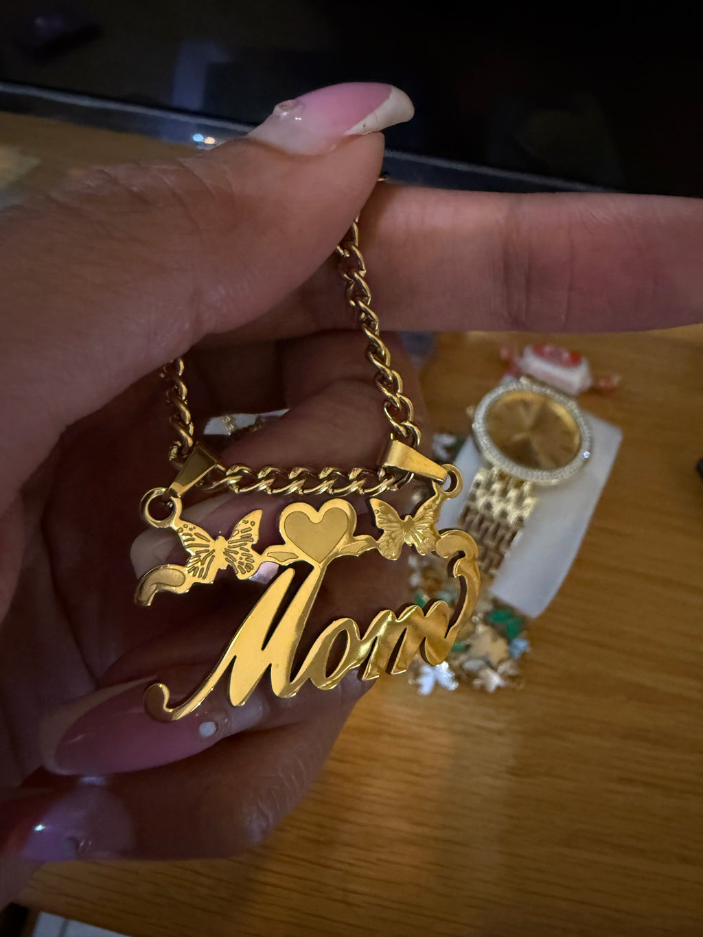 Butterfly script necklace