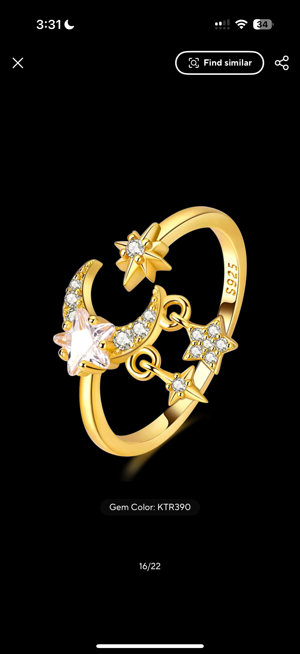 Moon & star ring
