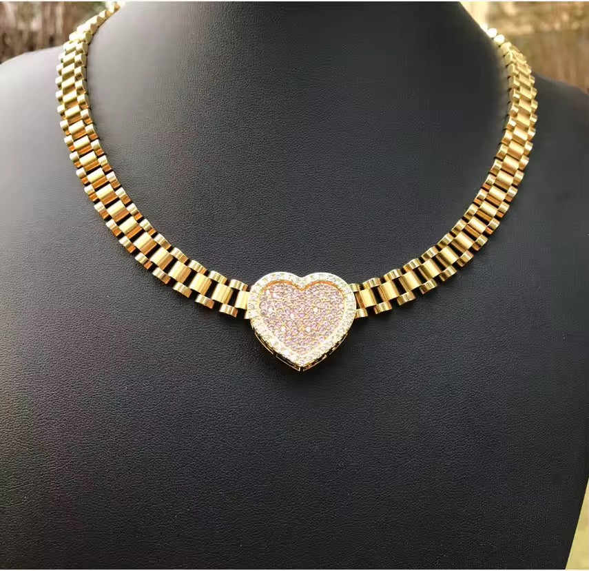 Pink heart Rolex chain