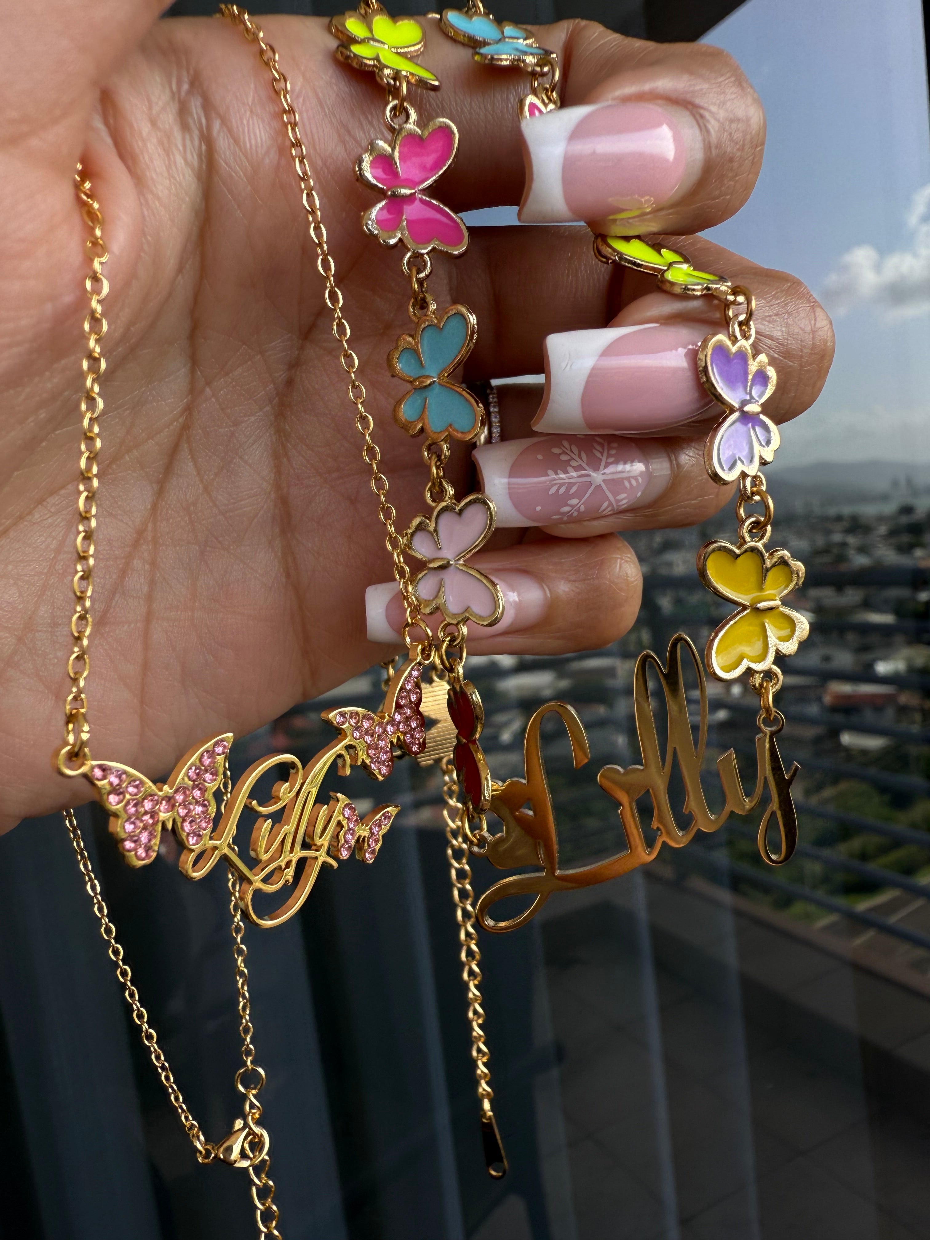 Butterfly name necklace combo